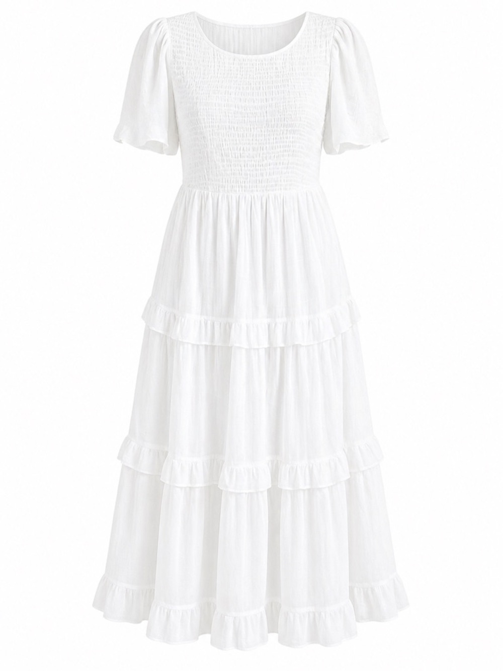 Indigo Rose White Cottagecore Midi Dress Smocked Tiered Ruffle Dress Size Medium